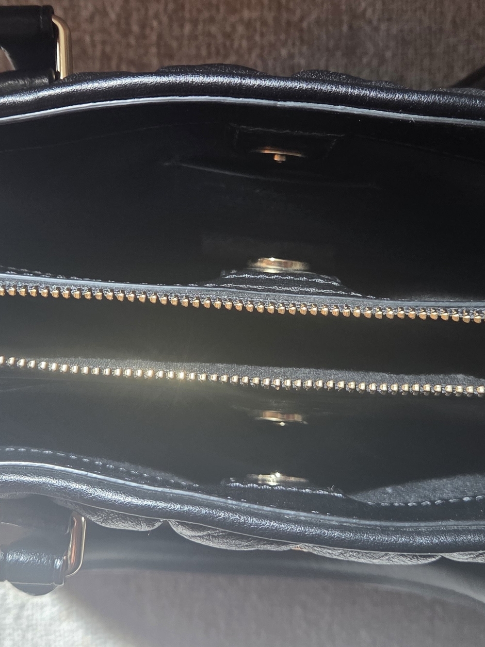 Coach Black Leather Chevron Satchel with Metallic Accents - Picture 4 of 6